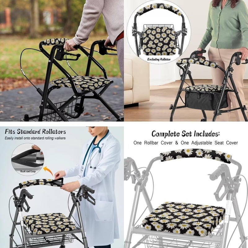 LedBack Rollator Walker Accessories 3 Pack Daisy Rollator Walker Seat and Backrest Rollbar Covers Soft Universal Walkers Seat Covers Organizer Pouch Storage - Image 4
